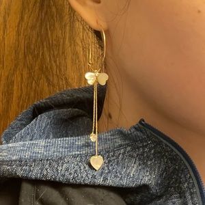 New moon stone flower pedal drop earrings
